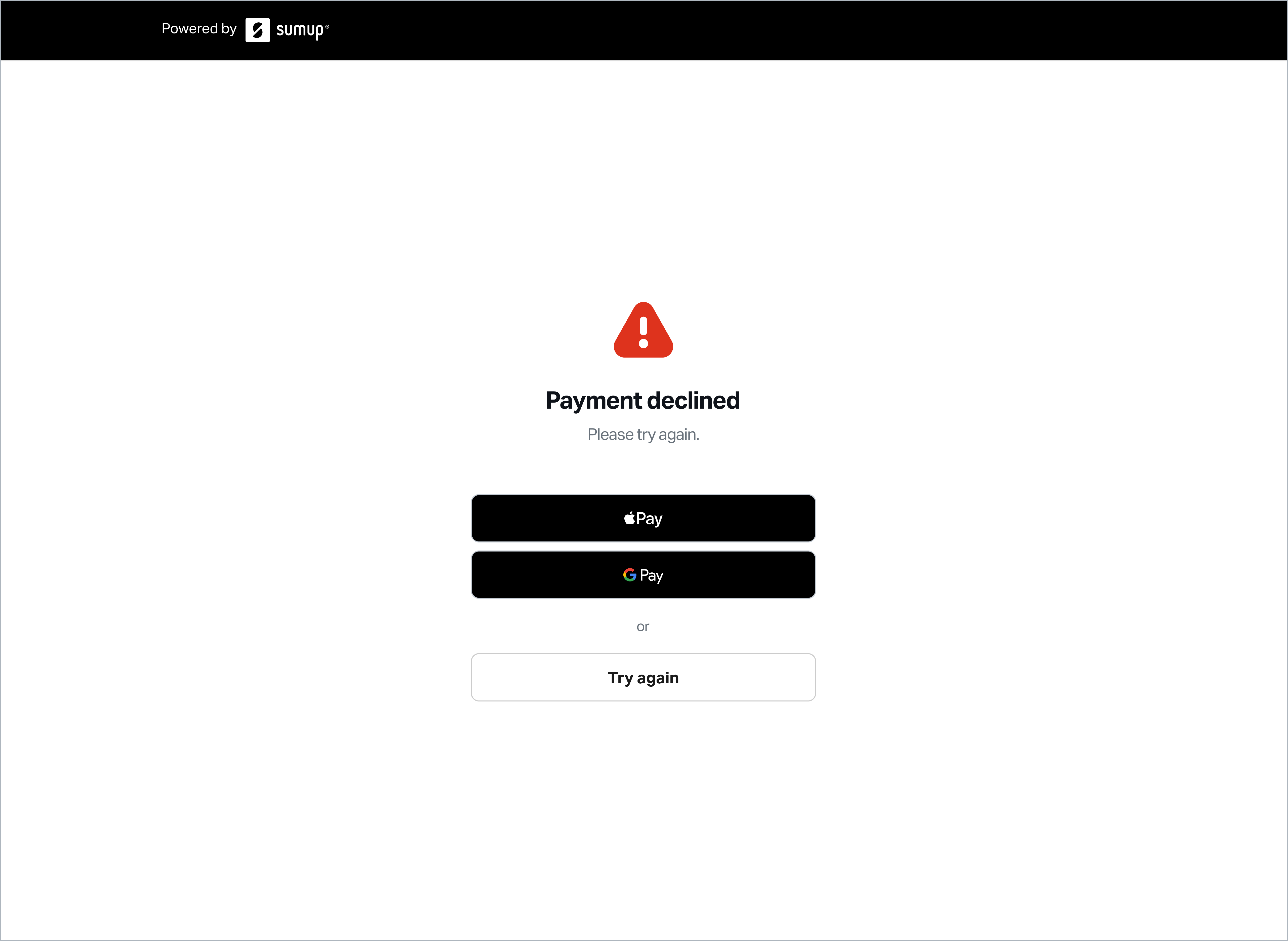 A screenshot of the Hosted Checkout payment failed form